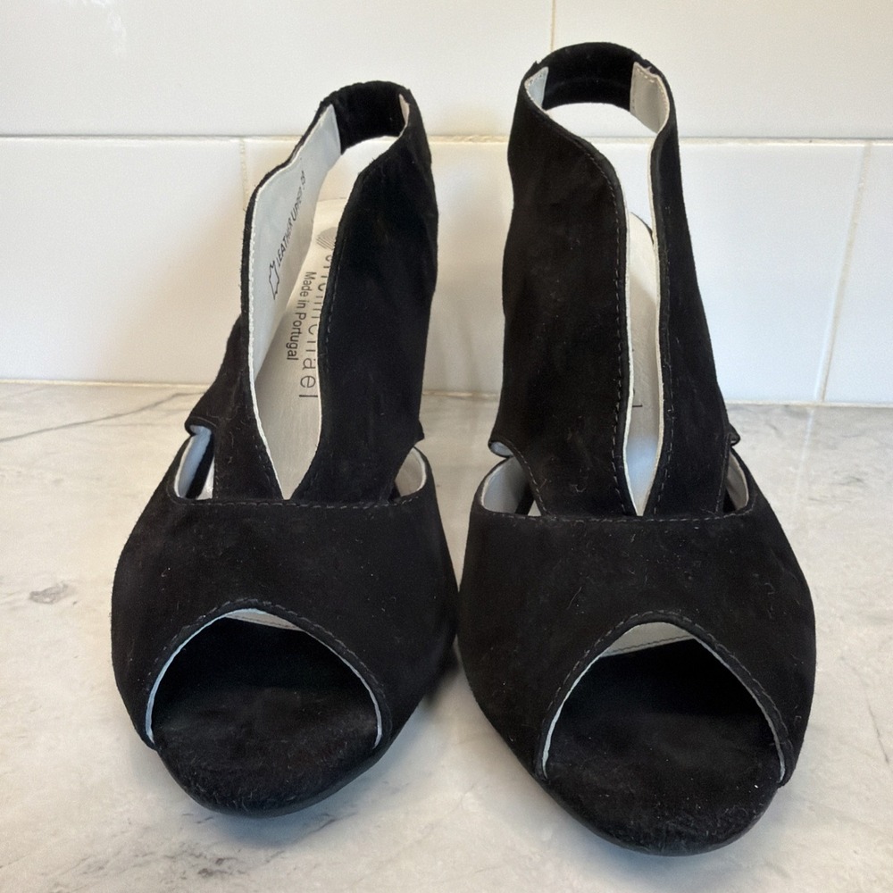 Eric Michael Women's EU 38 Peru Black Suede Leather Slingback Peep Toe Heels - Picture 3 of 15
